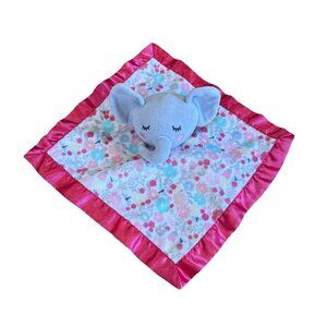 Parents Choice Elephant Security Blanket Baby Lovey Pink Floral Plush Satin Gray